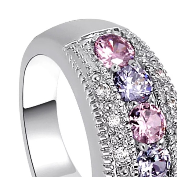 Silver-tone Pink Purple CZ Pave’ Band - Picture 3 of 3